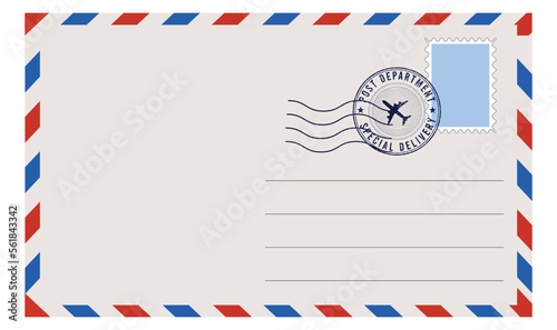 Blank envelope with postage stamp isolated