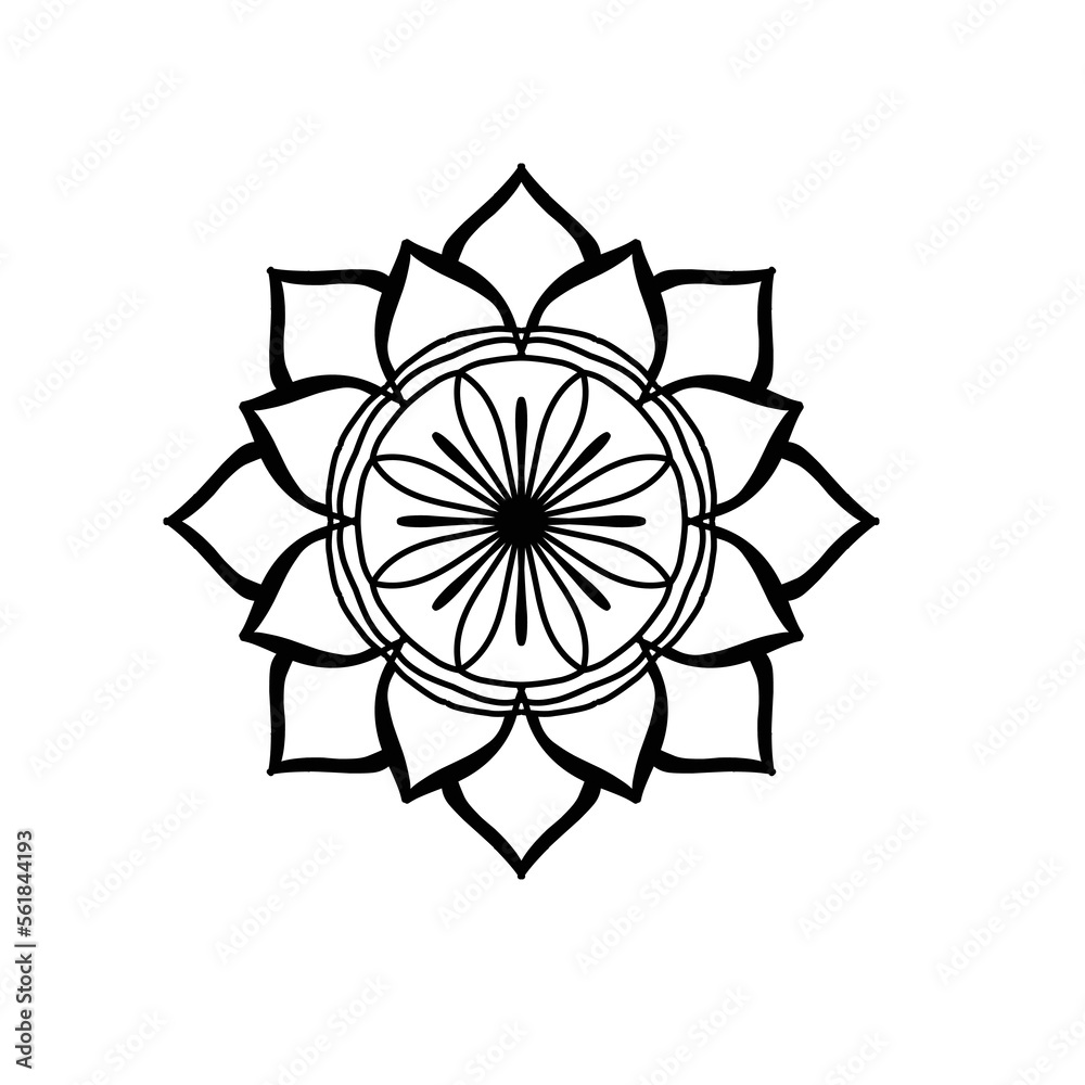 Circular flower mandala pattern for Henna, Mehndi, tattoo, decoration. Decorative ornament in ethnic oriental style. Outline doodle hand draw vector