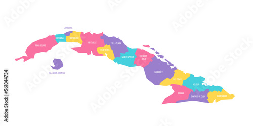 Cuba political map of administrative divisions - provinces. Colorful vector map with labels.