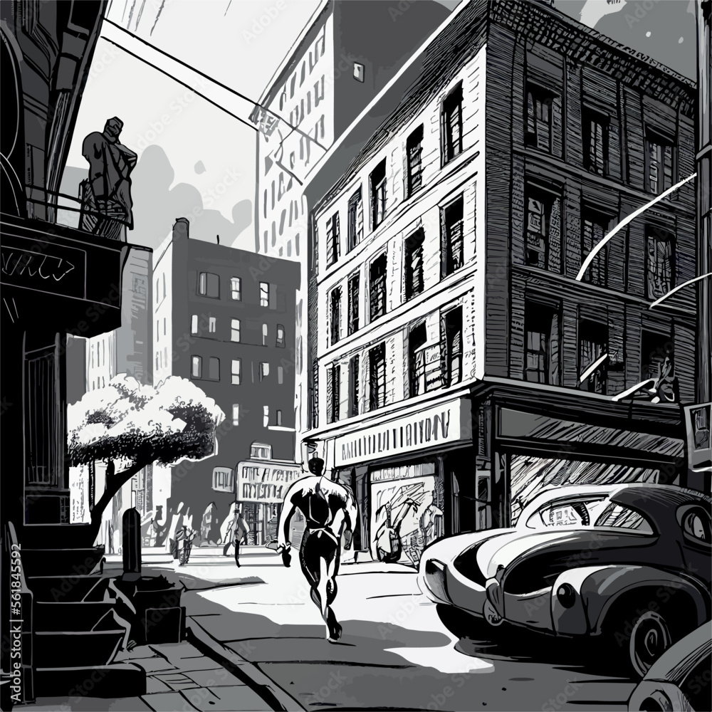 urban city street comic book style