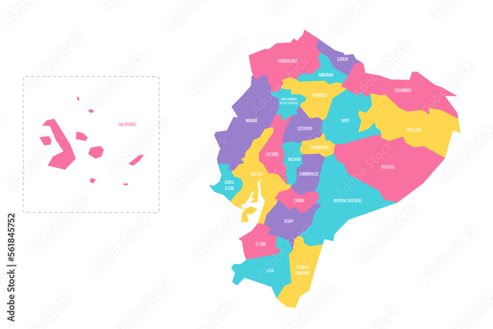Obraz premium Ecuador political map of administrative divisions - provinces. Colorful vector map with labels.
