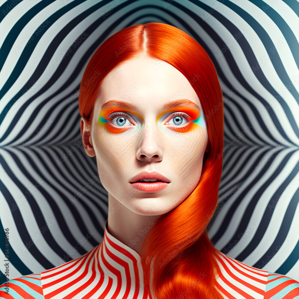 Generative Ai Optical Art Fashion Portrait Redhead Young Woman Posing generative-ai-optical-art-fashion-portrait-redhead-young-woman-posing
