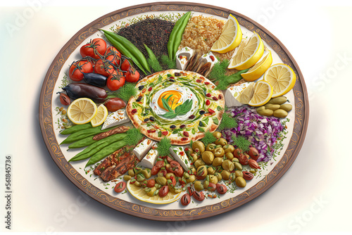 Platter of fatysh, a typical Arabic salad. Generative AI photo