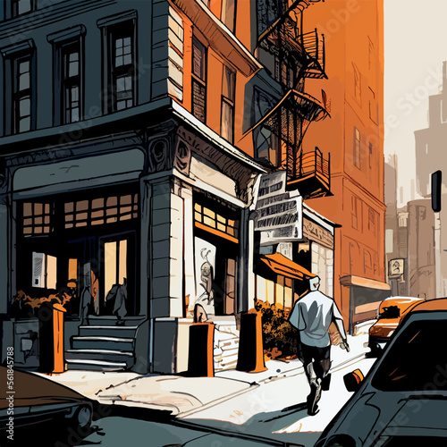 street in the city comic book style drawing