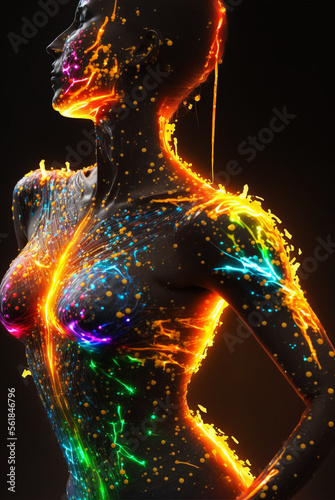Generative AI fantasy sci-fi cyborg woman. Female robot in technology fantasy suit.