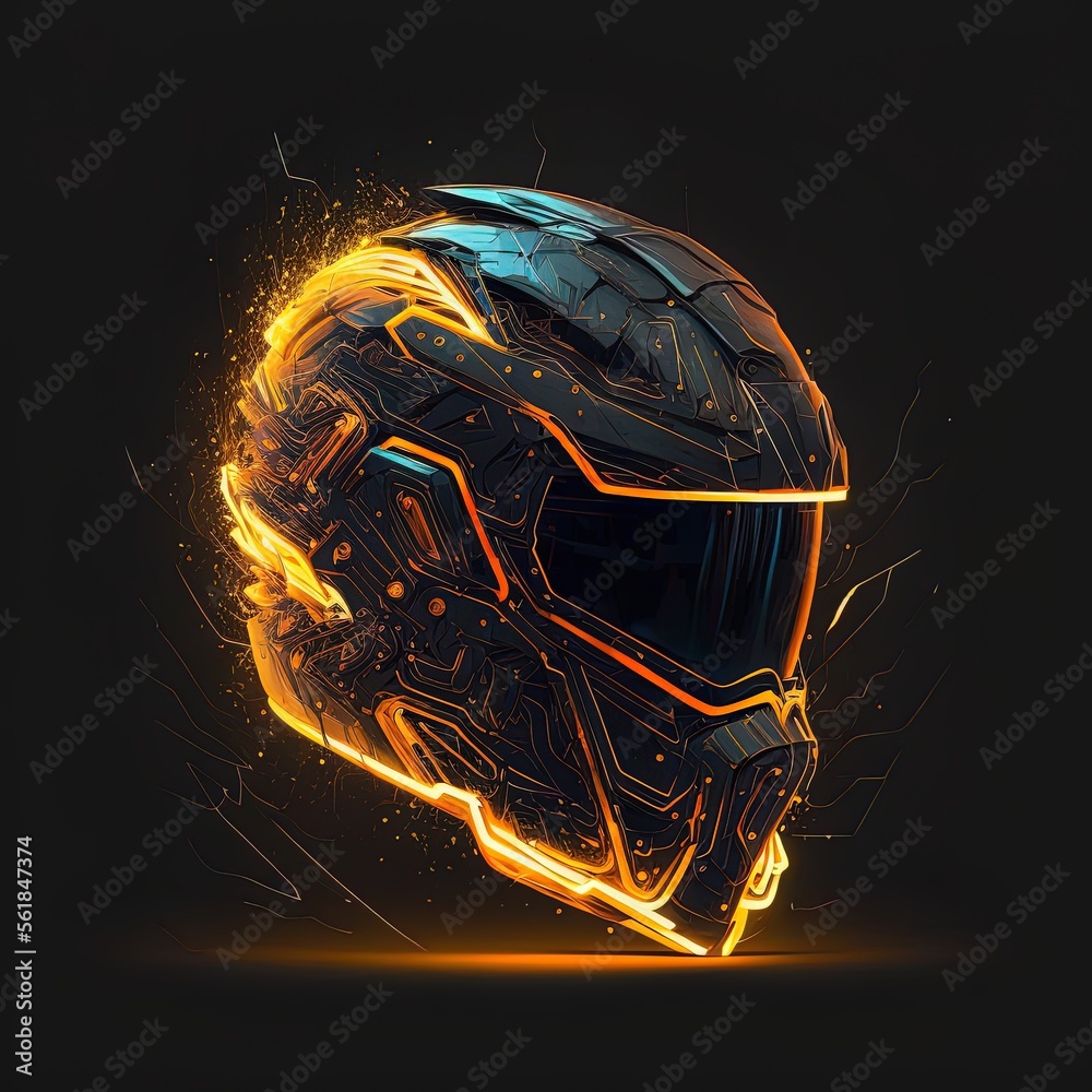 An artistic representation of a futuristic racing motorcycle helmet ...