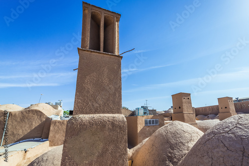 Badgir structure - windtower on a roof of Khan bazaar in Yazd city, Iran photo