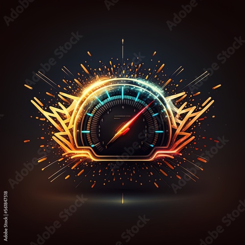 Futuristic speedometer concept design featuring vibrant glowing lines set against a dark isolated background, perfect for measuring speed and performance in cars and automobiles. photo