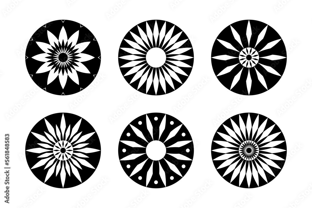 Abstract Circle Flower Icons. Design Elements Set.