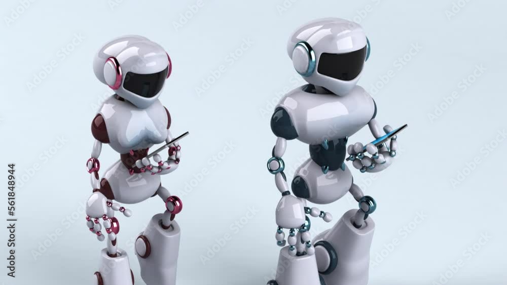 Fun 3D robot walking and using a smartphone Fun 3D robot walking and using a smartphone