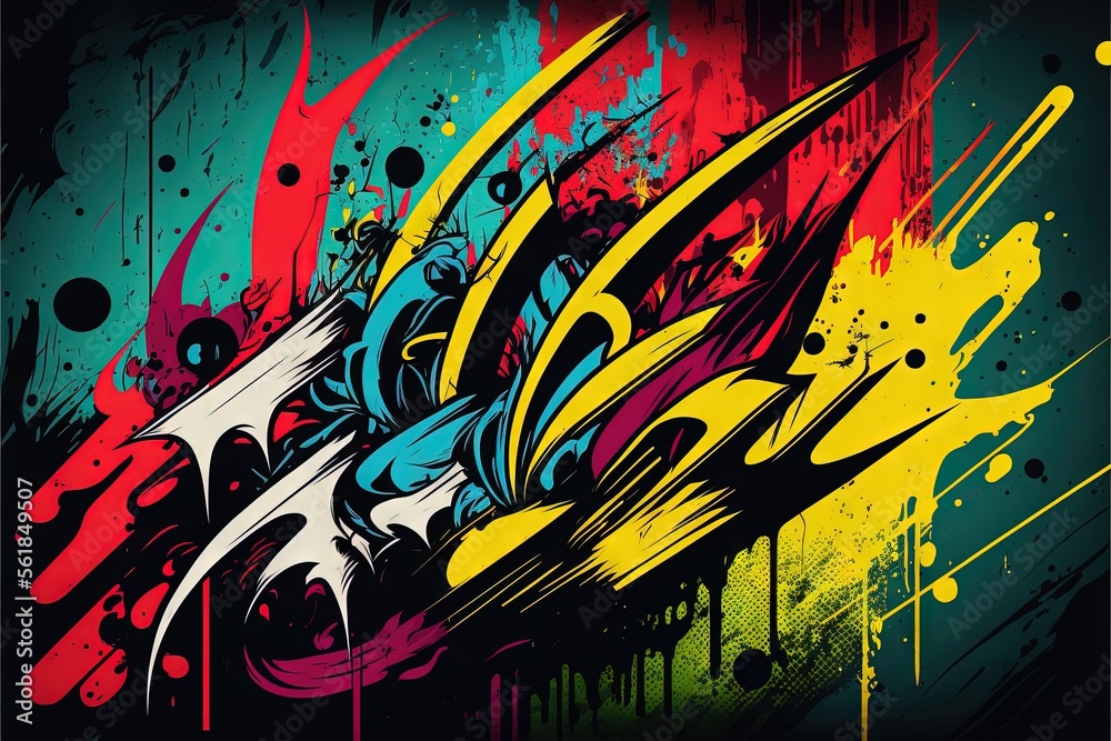 Ilustrace „ a colorful graffiti wallpaper with a black background and a