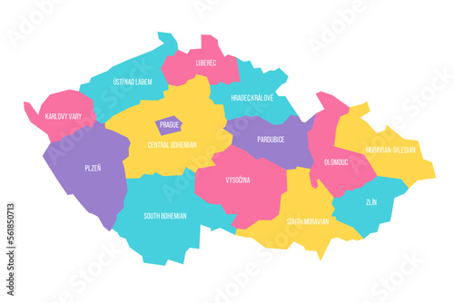 Czech Republic political map of administrative divisions - regions. Colorful vector map with labels.