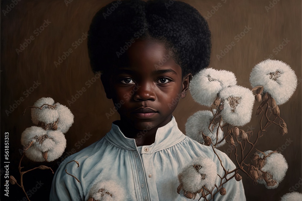 black girl cotton collector generative ai portrait - obrazy, fototapety, plakaty 