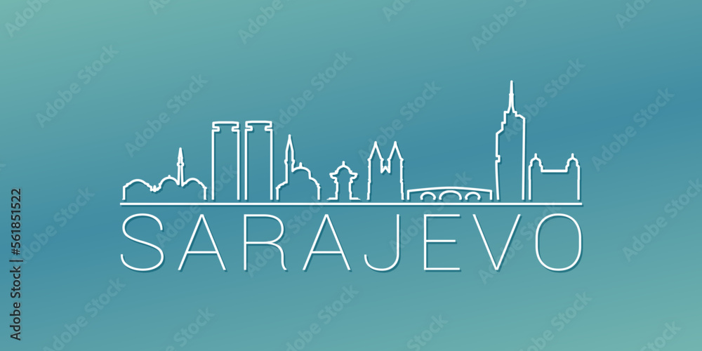 Obraz premium Sarajevo, Bosnia and Herzegovina Skyline Linear Design. Flat City Illustration Minimal Clip Art. Background Gradient Travel Vector Icon.