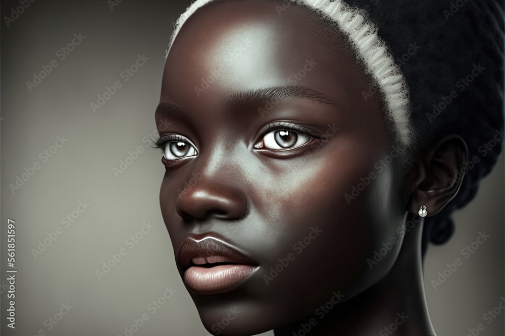 Beautiful black woman portrait with white spots and dramatic studio setup generative ai Beautiful black woman portrait with white spots and dramatic studio setup generative ai