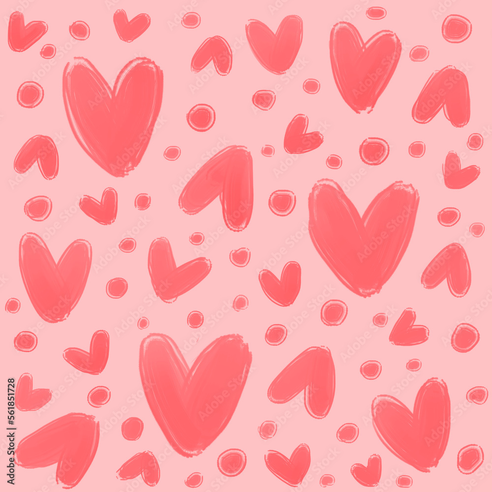 Cute sweet pink hearts as adorable lovely gentle girly pretty romantic seamless pattern background backdrop wallpaper, illustration of love for Valentine's Day