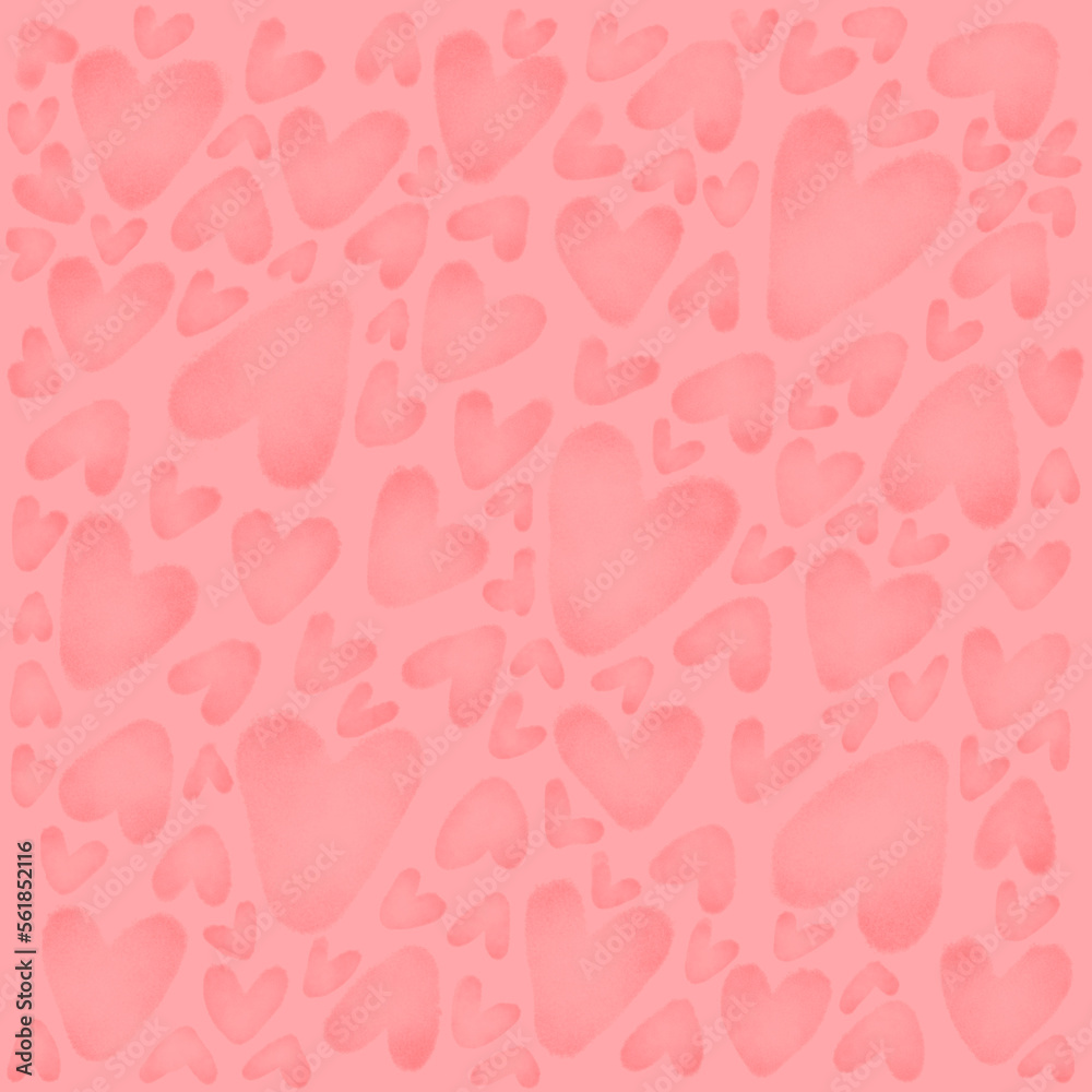 Cute sweet pink hearts as gentle lovely pretty watercolor romantic seamless pattern background backdrop wallpaper, illustration of love for Valentine's Day