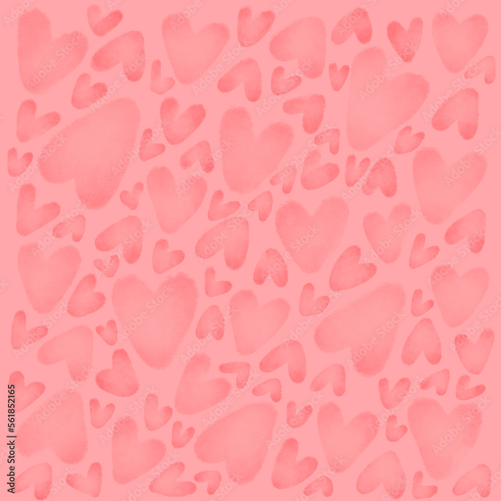 Cute sweet pink hearts as watercolor girly gentle elegant romantic seamless pattern background backdrop wallpaper, illustration of love for Valentine's Day