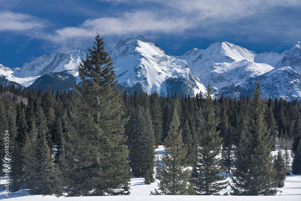 Snow capped Rocky Mountains, Colorado.