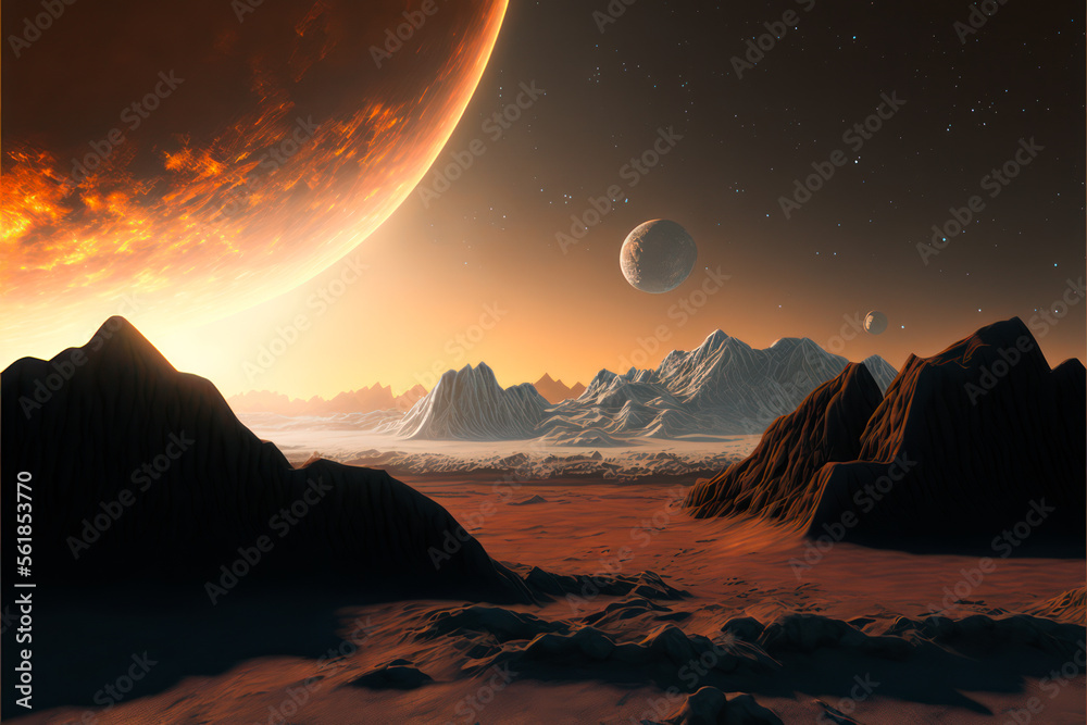 Exoplanet landscape scene AI generative