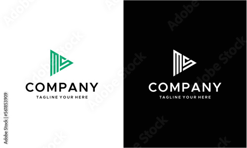 letter ms triangle logo design vector illustration template, on a black and white background.