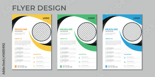Business flyer, cover layout, annual report, presentation, brochure, poster, flyer in A4 with colorful geometric shapes, gradient color with mockup and background