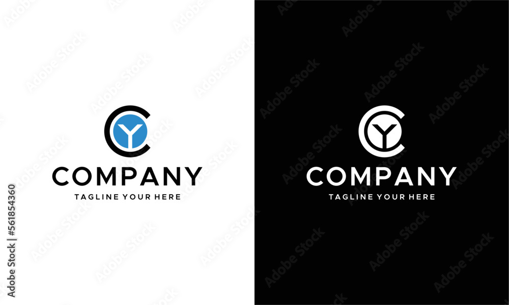 CY Logo Design Template Vector monogram. Modern letters YC or CY. on a black and white background.