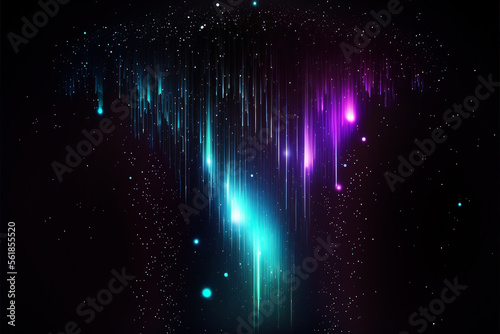 Meteoritic neon rain, colorful neon rain on a black background. AI