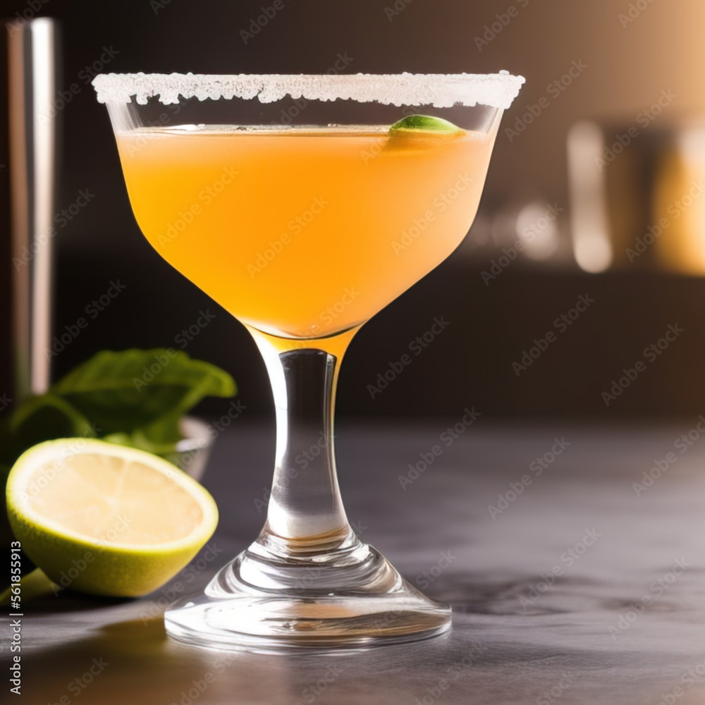 Fototapeta premium colorful cocktail in a glass standing on a bar