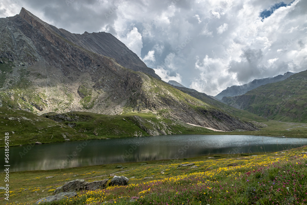 Lac Foréant et la Taillante en été , paysage du massif du Queyras , Hautes-Alpes