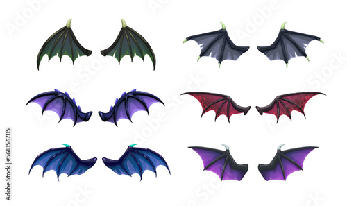 Dragon, devil, bat wings set. Isolated vector icon