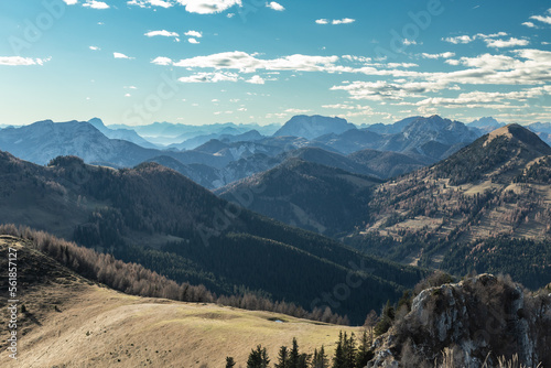 view from starhand peak to the southwest towards the carnic alps and coma Bella on the right hand side.