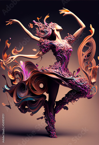Illustration of a female solo dancing in 3d