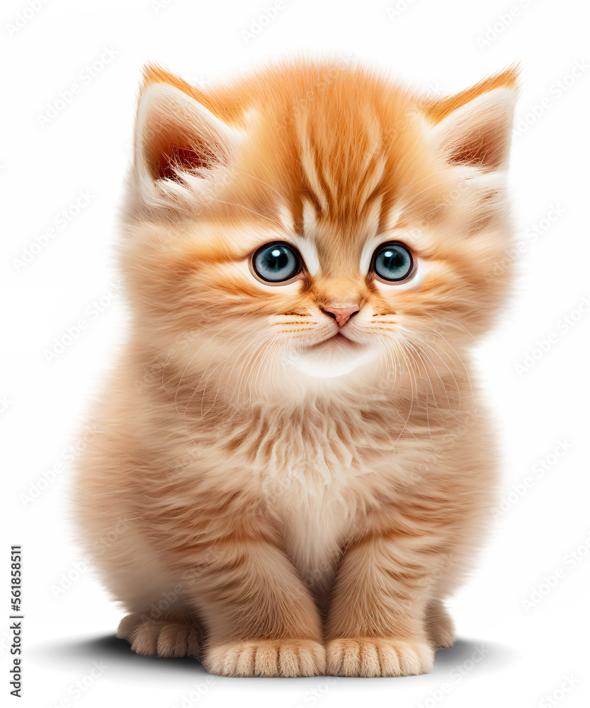 Cute tiny orange kitten, illustration on transparent background