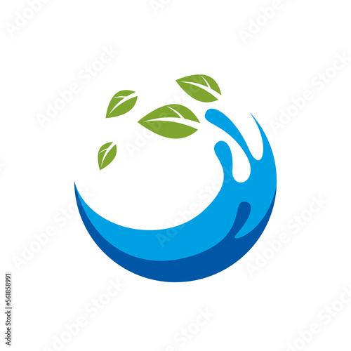 Life vector concept logo or icon isolated on white, water brings life allegory, water wave and leafs flora growing botanical life.