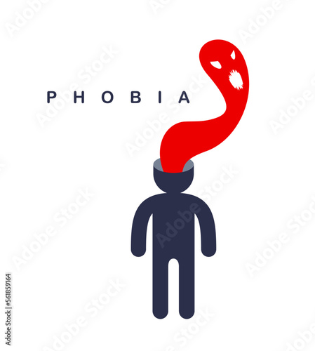 Psychical problems such as phobia psychosis schizophrenia hallucinations vector concept illustration in flat trendy style, psychiatry and psychology allegory, man with monster from his head.