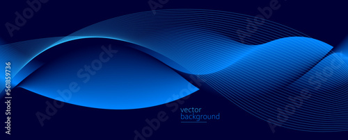Smooth flow of wavy shape with gradient vector abstract background, dark blue design curve line energy motion, relaxing music sound or technology.