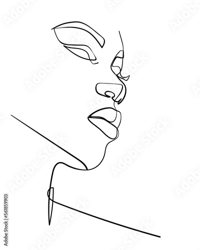 One line drawing face. Abstract woman portrait. Modern minimalism art. - Vector illustration