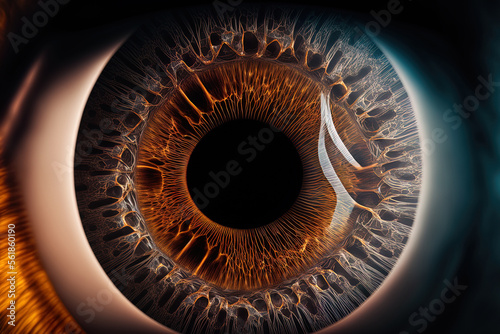 Image of a human colse eye's macro pupil. Generative AI photo