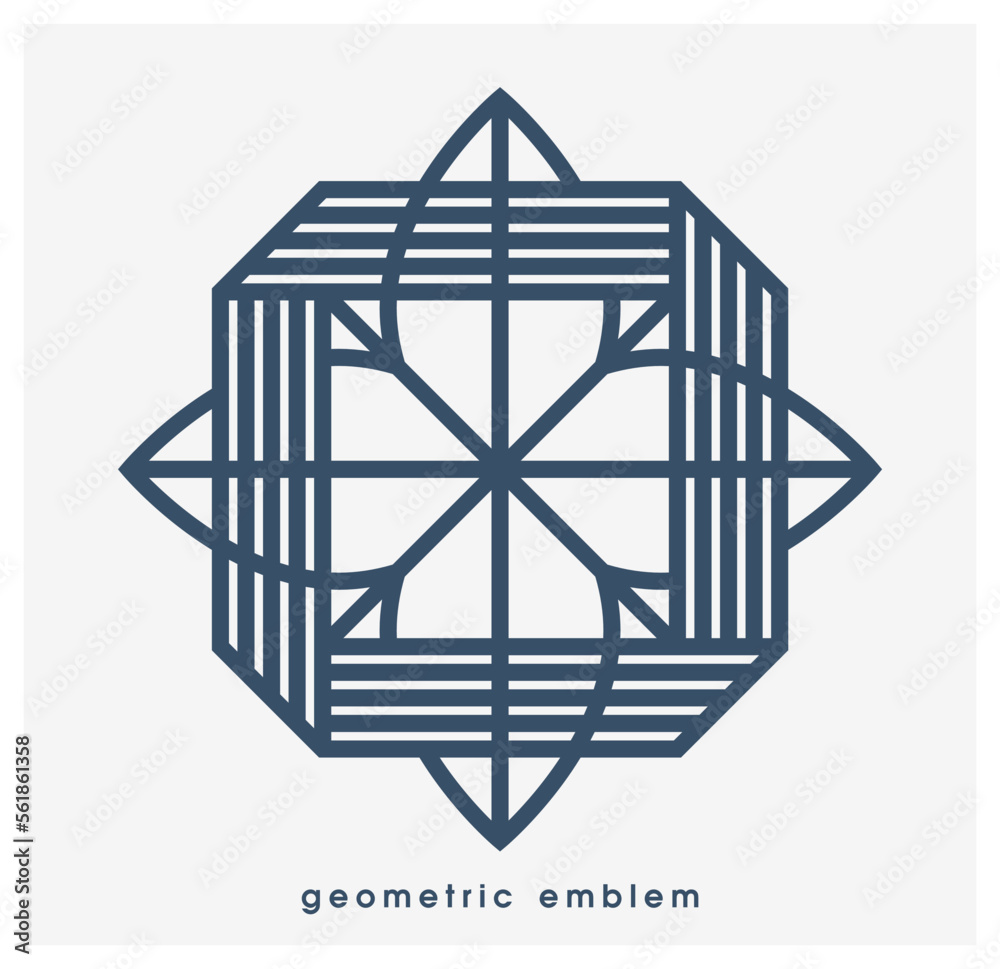 Abstract geometric flower shaped floral vector symbol isolated on white, line art geometrical shape emblem or icon, best for boutique or cosmetic or hotel or spa or jewelry logo.