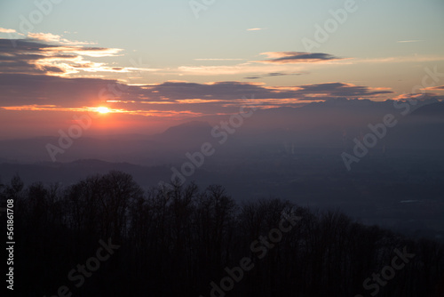 sunset in northern italy, at the southern foothills of the alps, close to Udine in Friuli Venetia.