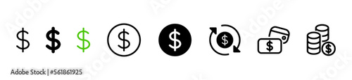 Set of US Dollar symbol line shapes, thin line design
