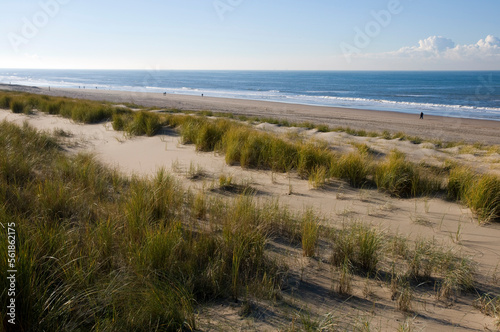 Looking across the sand dunes at Noordwijk on Sea towards the North Sea.  Dutch coast.