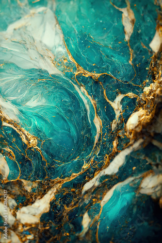Abstract turquoise textured marble background. AI