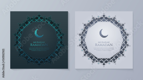Eid Al-Fitr Mubarak, Ramadan Kareem, Islamic Style Greeting Background Collection Set with Arabic Ornaments