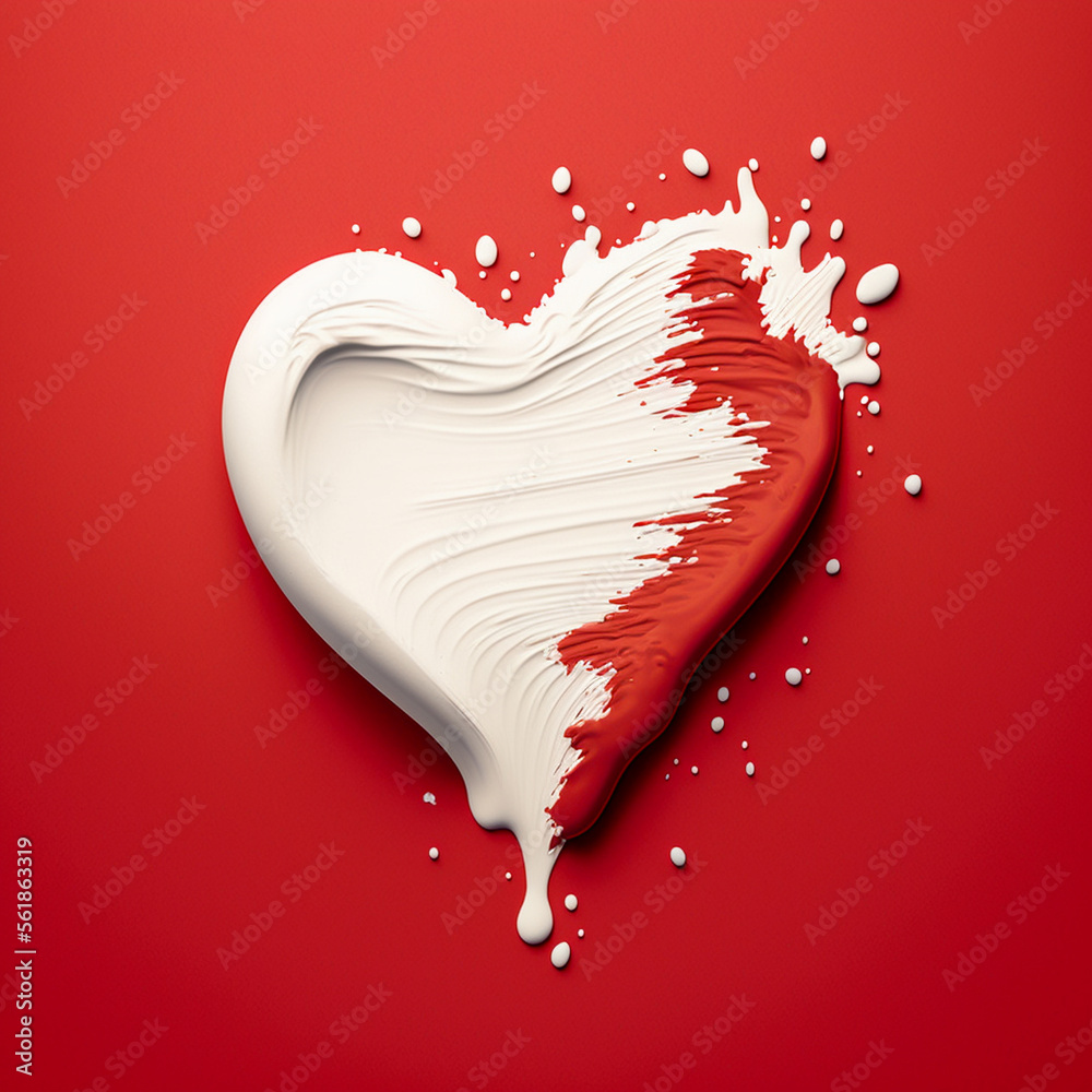 Heart made of paint on red background. Heart. Love poster. Valentine's day wallpaper