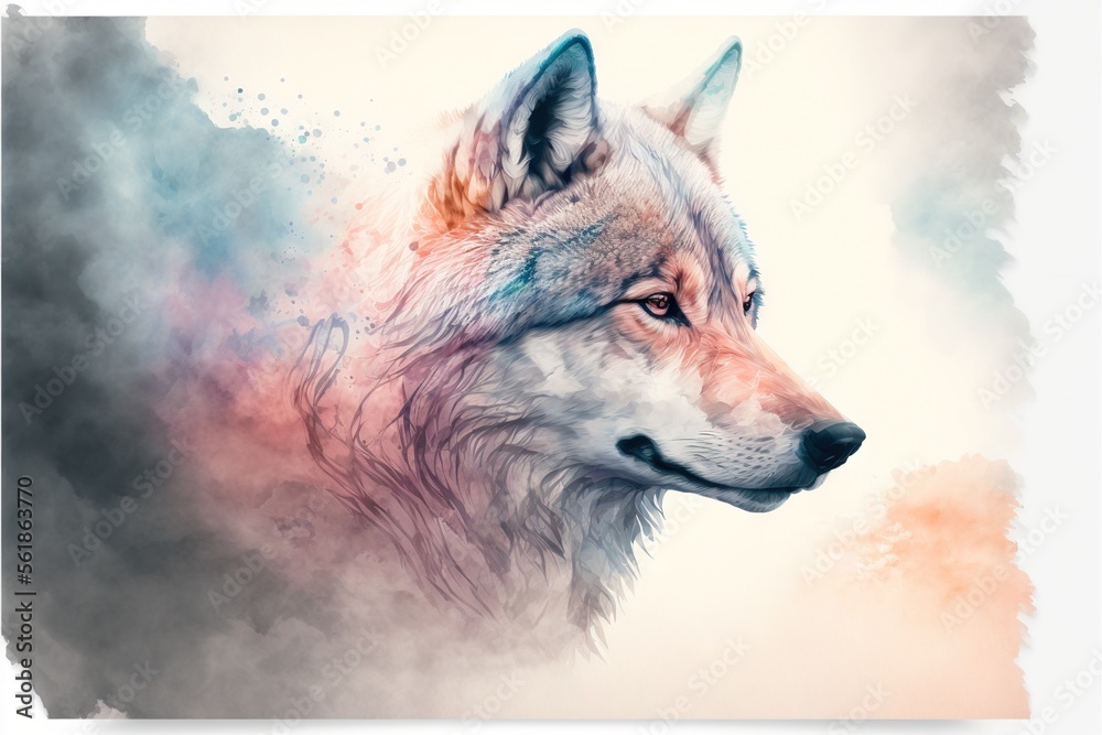 a wolf with a blue and red background and a white background with a red ...