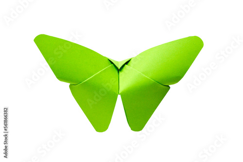 Green paper butterfly origami isolated on a white background