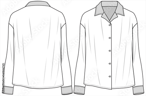 RESORT COLLAR LONG SLEEVES DETAIL FOR  WOMEN AND TEEN GIRLS IN EDITABLE VECTOR FILE