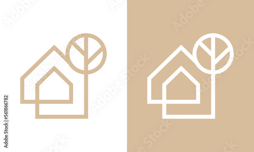 nature house logo design. home with tree inspiration. simple modern linear style template vector illustration.